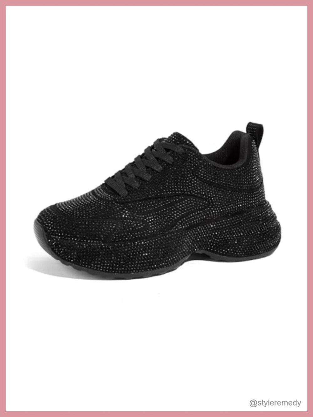 Women Rhinestone Chunky Sneakers Sparkly Fashion Shoes Lace Up Platform
